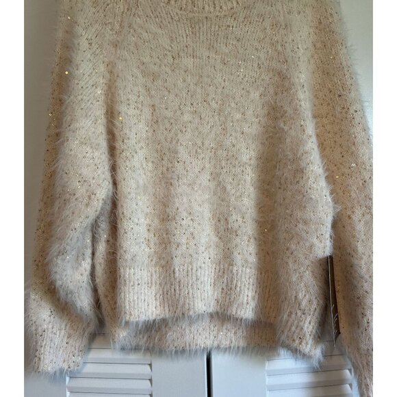 Broadway 38 Women's XL Fluffy Sequin Knit Sweater Peach/Pink Long Sleeve - Picture 3 of 6